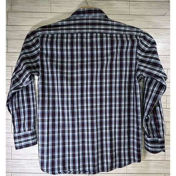 Bogari Men's Blue Black Red Plaid Designed in Italy Sz Lg Flip Cuff Long Sleeve - Picture 3 of 8